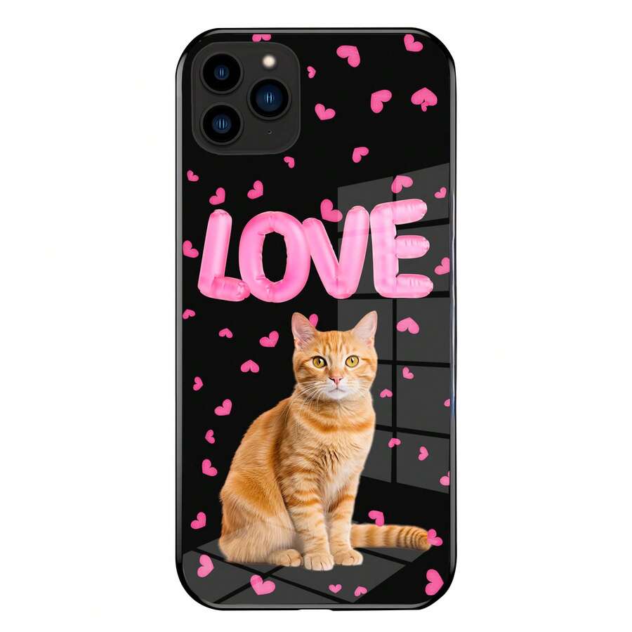 1pc Customized Heart Balloon Graphic Tempered Glass Smartphone Case