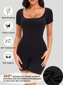 無縫身形塑造連體衣，收腹提臀身形塑造腰夾女性性感一件式方領坦克上衣短袖修身短褲連體褲無縫身形塑造積極連體褲無縫身形塑造連體衣，收腹提臀身形塑造腰夾女性性感一件式方領坦克上衣短袖修身短褲連體褲無縫身形塑造積極連體褲 - 黑色 - 查看 2