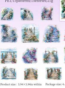 15张/包 复古大号贴纸套装，包含栅栏、花卉、花径、日记、剪贴簿、装饰贴纸，适合返校季剪贴簿，趣味贴纸，笔记本电脑贴纸，Kindle手机贴纸 - 彩色 - 查看 13