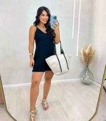 Women's Short Dress With Straps, Loose Layers, Summer - màu đen - Xem 1