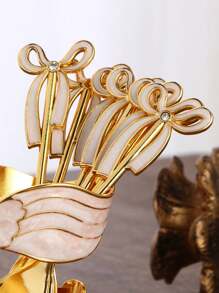 1set New Fashionable European Style Fruit Plate Spoons, Cute Swan Shaped Golden Spoons (6pcs Spoons + 1 Stand), Suitable For Buffet, Home, Cafe, Club,Kitchen,Christmas Gift,School Supplies - Multicolor - View 7