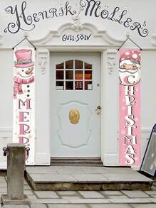 2pcs Merry Christmas Colorful Snowman Santa Claus Decor Door Curtain Holiday Couplet Party Hanging Ornament, Suitable For Festivals, Parties Etc.,Christmas