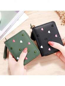 1 chiếc ví nữ, đựng thẻ, ví tiền xu nhỏ dễ thương, lựa chọn lý tưởng làm quà tặng, ví ngắn thêu hình tình yêu nhiều màu sắc, ví tiền xu cầm tay có khóa kéo, hộp đựng thẻ đa năng để trang trí nhà cửa mùa thu - Nhiều màu - Xem 6