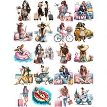 20pcs Colorful Paper 4cm Travel Holiday Girls Self-Adhesive Scrapbooking Stickers Back To School