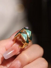 1 对 925 纯银镀 18K 金树脂几何复古风格优雅耳环，菱形设计吊坠耳环，适合约会、度假、派对和正式场合，2 种颜色可选 - 綠色 - 查看 3