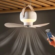 Electric Fan Camping Ceiling Fan Dormitory Small Fan Ceiling Fan Light Mosquito Net Ceiling Small High Wind Power Bed Dormitory, With Tripod Can Desktop Desktop, Adjustable Night Light,Battery Capacity: 7200mAh