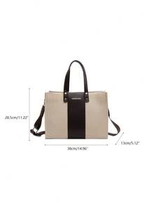 Letter Graphic Two Tone Top Handle Bag - Multicolor - View 8