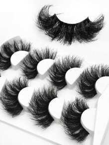 Asiteo 4 Pairs 25mm 9D Faux Mink Lashes Bulk Russian Volume Fluffy Natural False Eyelashes Thick Dramatic Faux Mink Eyelashes - 黑色 - 查看 4