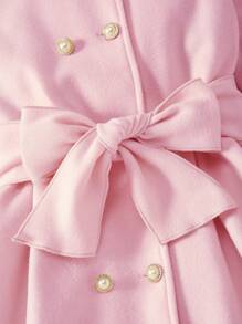 Tween Girl Elegant Fluffy Solid Color Knitted Coat With Attached Hat And Belt, Autumn/Winter