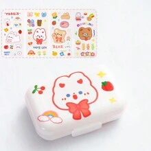 1pc Random Sticker Design Portable Medicine Box With Divider For Home, Travel, Work, Mini Storage Case - Multicolor - View 7