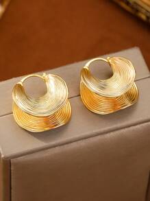 1 Cặp bông tai sọc cong hình quạt bằng đồng đa năng thời trang dành cho nữ, thích hợp để đeo hàng ngày, đám cưới và sự kiện trang trọng - Vàng - Xem 8