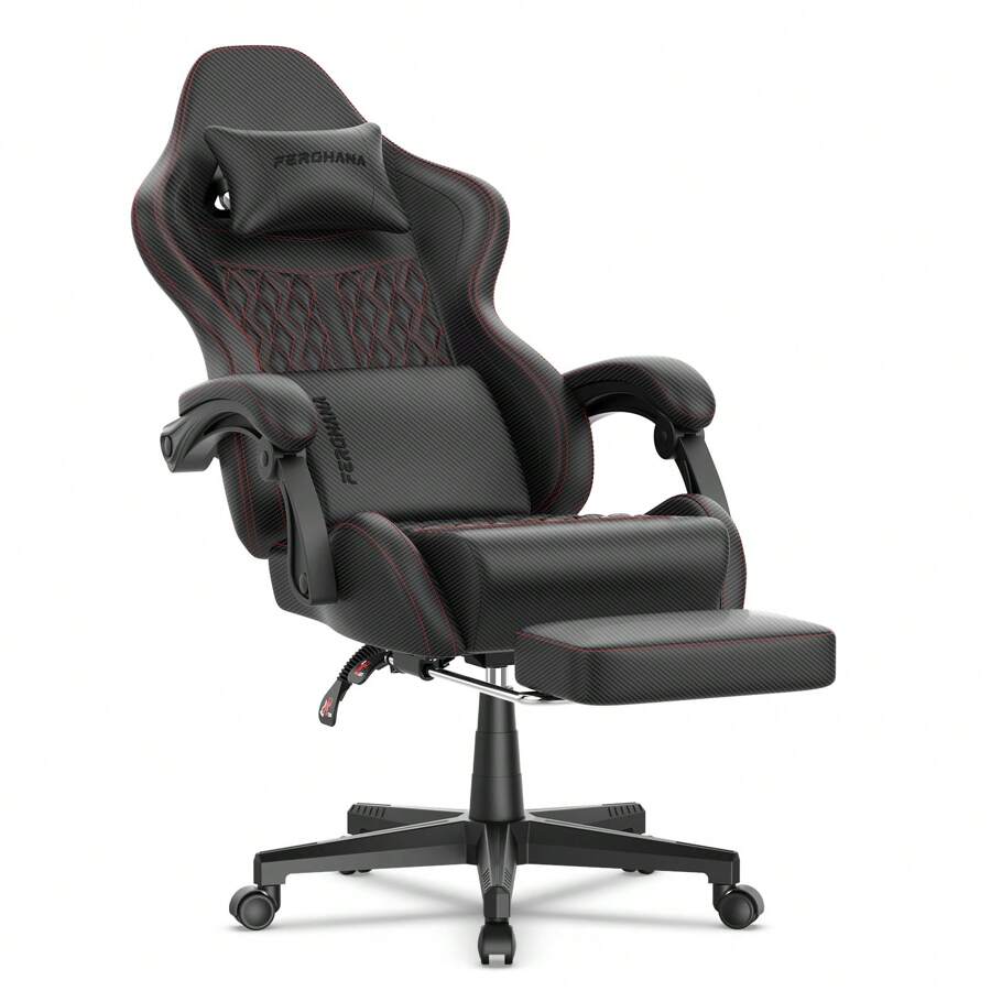 STGaming Gaming Chair With Footrest Computer Game Chairs With Lumbar Support Ergonomic Office Chair With Headrest Racing Gamer Chair PU Leather - Black - View 1