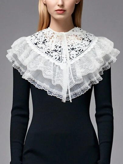 1pc Multi-Functional Shawl-Style Fake Collar, Double-Layer Floral Lace Edge Scarf Neck Warmer, Versatile For T-Shirts, Sweaters, Dresses & Other Outfits, Suitable For Spring/Summer/Autumn/Winter Valentine's Day