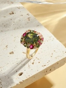 1 件彩色绿色方晶锆石戒指，适合女士特别感兴趣的婚礼派对华丽配饰女性珠宝 - 戒指 - 查看 6