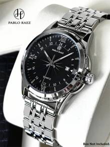 Pablo Raez 1pc Men's Watch High Quality Popular Brand New Luxury IPS Silver Stainless Steel 50M Water Resistant Simple Calendar Clock Men's SUS304 Steel Casual Fashion Quartz Watch For Man Luminous Hands Roman Numeral & Bar Scale Black High Level Business Wristwatch For Daily Use Gift For Father Or Male Friend - one-size - View 15