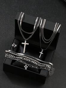 Bộ trang sức thánh giá bằng thép không gỉ 10 chiếc, phong cách Punk Hip Hop dành cho nam, thích hợp cho trang phục thường ngày, hẹn hò, đi làm, tiệc tùng - Bạc - Xem 1