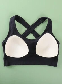 Women's Minimalist Solid Color Crisscross Back Sports Bra