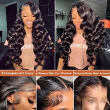 200% Density 13X4 HD Lace Front Wig Body Wave Lace Front Wigs Human Hair Brazilian Human Hair Wig Natural 13X4 Full Edges Lace Pre-Plucked Lace Wig With Baby Hair For Women Ear To Ear Swiss HD Lace For Natural Looking 8-40Inch - Natural Black - 查看 6