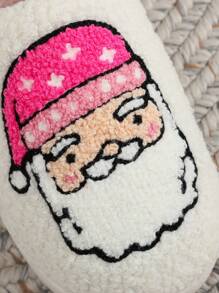 New Cross-Border Cute Christmas Deer, Gingerbread Man, Santa Claus, Christmas Tree, Candy Cane, Candy Print & Embroidery Thicken Thermal Lined Couple House Slippers, Anti-Slip, Warm , Indoor Slippers