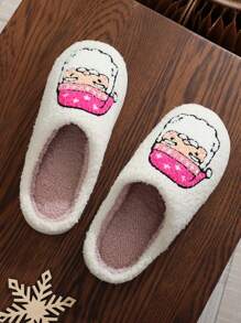 New Cross-Border Cute Christmas Deer, Gingerbread Man, Santa Claus, Christmas Tree, Candy Cane, Candy Print & Embroidery Thicken Thermal Lined Couple House Slippers, Anti-Slip, Warm , Indoor Slippers