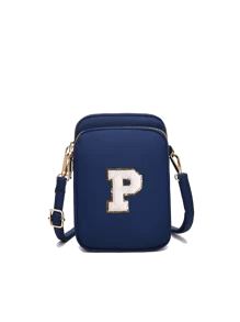 Navy Blue Casual Fashionable Towel Fabric Crossbody Bag, Embroidered With White Letters A-Z, Mini Bag With Phone Pocket And Coin Purse, Women's Crossbody Phone Bag, Shoulder Bag, Coin Purse, Wallet, Handbag, Suitable For Women, Girls, Travel, Back To School, Gifts, Large Capacity, Best Gift For Family - Navy Blue - View 11