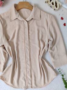 Women's Dress Shirt 3/4 Sleeve Dune Fabric - 米色 - 查看 2