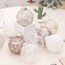 6pcs/Box, 8cm Diameter Transparent Painted Christmas Ornament Balls, Christmas Decorations, Christmas Tree Pendants, Holiday Party Decor, Hanging Ornaments, Costume Accessories Best Gifts Birthday