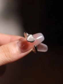 1 件 925 纯银心形开口戒指，精致可爱，简约风格，适合送礼、日常佩戴、工作、约会和场合 - 銀色 - 查看 2