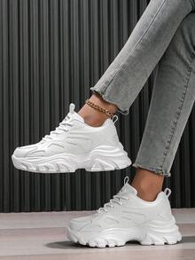 Giày chạy bộ thoáng khí màu trơn đơn giản buộc dây màu trắng tối giản cho nữ, giày thể thao đế dày chống trượt thời trang ngoài trời cho các môn thể thao hàng ngày - trắng - Xem 10