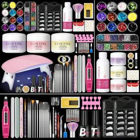 coscelia 33PCS Acrylic Nail Kit For Beginners Acrylic Powder And Liquid With Nail Lamp Complete Tools Everything Nail Tips Practice Home Starters Acrylic Powder Set For Women DIY Nail Salon Set(Nail File&Nail Glue Random Delivery)