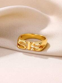 1 件个性化妈妈爸爸 SIS 字母戒指尺寸 6 7 8 金色家庭戒指母亲节、父亲节、感恩节礼物 - 金黃色 - 查看 11