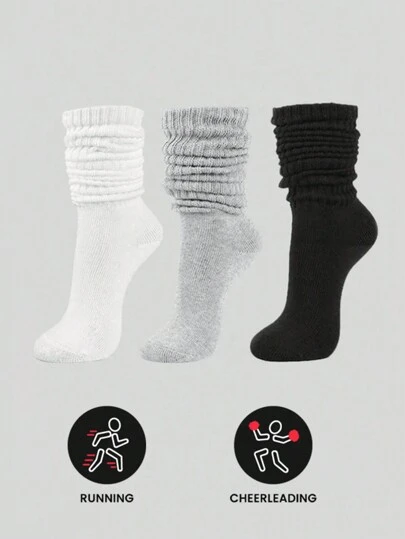 3 pares de calcetines deportivos para mujer para otoño/invierno, cálidos, transpirables y que absorben la humedad para fitness, ciclismo, senderismo, yoga, calcetines versátiles clásicos de caña (sin tarjeta), otoño