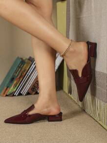 Women's Versatile Chunky Heel Slip-On Slippers, Square Toe, Soft Leather, Suitable For Summer Outdoor Wear