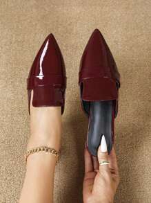 Women's Versatile Chunky Heel Slip-On Slippers, Square Toe, Soft Leather, Suitable For Summer Outdoor Wear