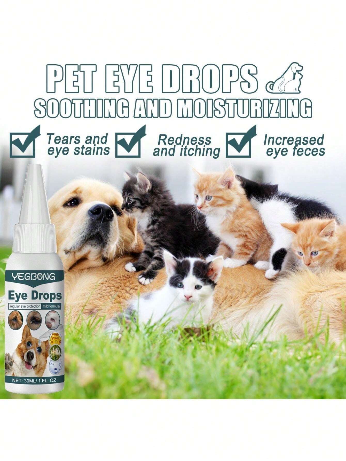 1 Pc Pet Eye Drops, Tear Stain & Eye Gunk Cleaner, Suitable For Cats
