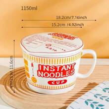 1 bộ; Bát sứ có nắp, Bát mì Ramen sáng tạo mới, Bát mì ăn liền; Bát dung tích lớn 1150ml có tay cầm để sử dụng cá nhân trong ký túc xá, Bát cá nhân cao cấp, Quà tặng Giáng sinh an toàn với máy rửa chén và lò vi sóng - Nhiều màu - Xem 13