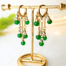 1 par de pendientes elegantes con borlas y gemas verdes, adecuados para uso diario y ocasiones especiales - Verde - Ver 2