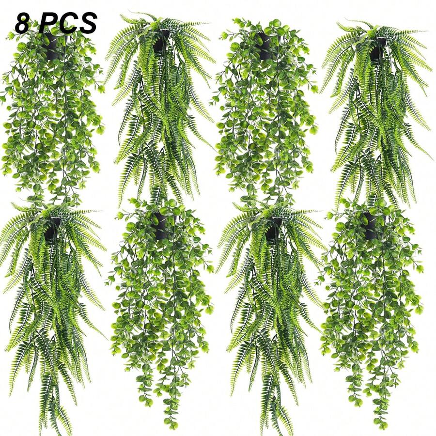 Der Rose 2/3/4/6/8 Pack Fake Hanging Plants Artificial Decor Faux Plants Indoor In Black Pots For Home Bedroom Living Room Decor - 8件裝綠色 - 查看 1