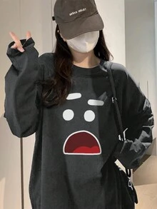 全新秋冬圆领酷炫图案印花休闲可爱女孩 T 恤上衣