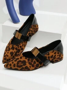 New French Pointed Toe Single Strap Leopard Pattern Velvet Slip-On Casual Flat Shoes For Women