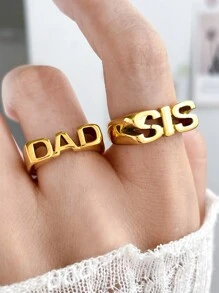 1 件个性化妈妈爸爸 SIS 字母戒指尺寸 6 7 8 金色家庭戒指母亲节、父亲节、感恩节礼物 - 金黃色 - 查看 2