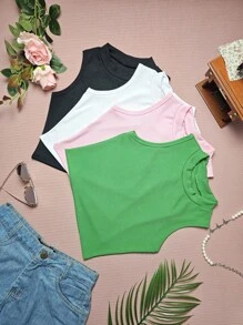 KIT4 Women's Blouse Cropped Top Simple Basic Tank Top New Great Knit - bộ4 - Xem 1