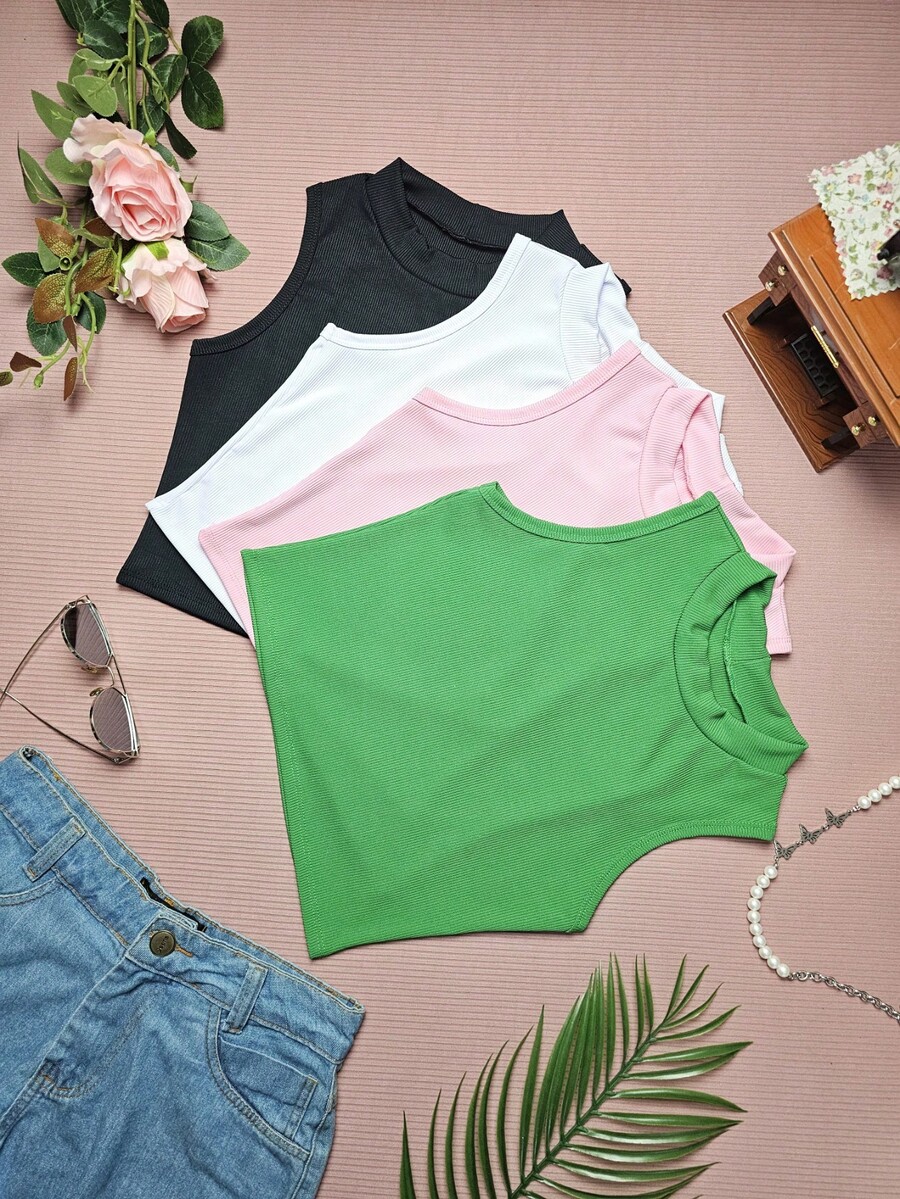 KIT4 Women's Blouse Cropped Top Simple Basic Tank Top New Great Knit - bộ4 - Xem 1