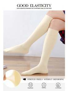5 đôi tất cao đến đầu gối cho nữ, mũi tất gia cố, vải co giãn thoáng khí, trang nhã, thường ngày cho mùa xuân và mùa hè - Màu be - Xem 3