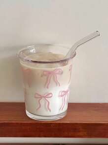 1 件法式粉色蝴蝶结玻璃杯，Ins 美学咖啡/牛奶杯，回到学校 - 彩色 - 查看 7