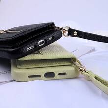 1 Ốp lưng điện thoại bằng da PU có dây kéo sang trọng, khe cắm thẻ, tương thích với Apple IPhone 16 15 14 Plus 13 12 11 Pro Max, Ốp lưng bảo vệ điện thoại đa chức năng họa tiết vải trơn màu kiểu ví - màu xanh lá - Xem 4
