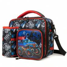 1 件装男孩女孩午餐袋卡通系列午餐袋带水壶袋零食袋可调节肩带适合小学返校旅行和野餐 - 男孩卡通午餐包 - 查看 19