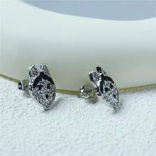 Creative Personality Shining Black And White Rhinestone Cute Husky Stud Earrings For Women Exquisite Cartoon Puppy Animal Jewelry Accessories Gift For Mother, Wife, Daughter, Girl - 銀色 - 查看 6