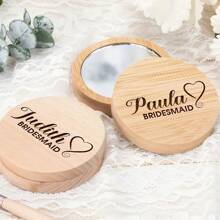 1 pieza Espejo de maquillaje portátil de madera personalizado, espejo grabado personalizado de forma redonda, regalo perfecto para damas de honor, regalo del Día de San Valentín, regalo de cumpleaños, regalo de aniversario de boda, regalo del Día de la Madre, regalo ideal para hermanas, madres, abuelas, novias