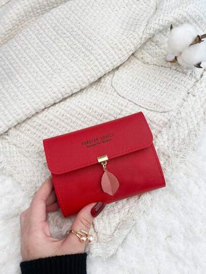 SOUTHLAND&KANGAROO Leaf Pendant Letter Fashion Coin Pocket Small Bifold Women Wallet Mini Lightweight Minimalist Fashion Modern Business For Anniversary For On Valentine Day For Birthday Gift For Gift For Girls For Lady For Female Bag School Supplies For School Dorm Room & Back To School Hight Quality Leather For Women Wallet Purse Wallet Small Wallet